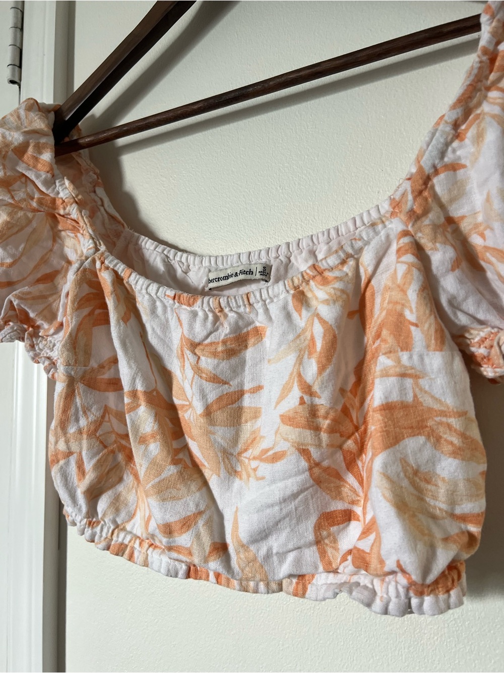 Abercrombie & Fitch Linen Blend Puff Sleeve Crop Top Size Small Tropical - Picture 3 of 6
